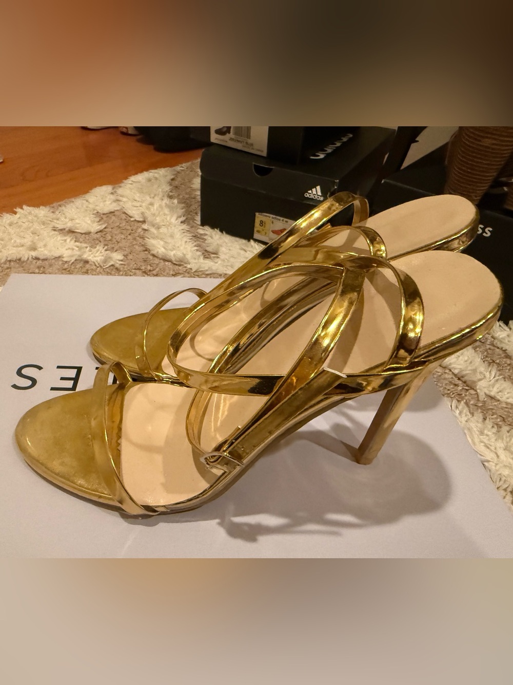 Metallic Gold Strappy High Heel Sandals - Women's Evening Heels